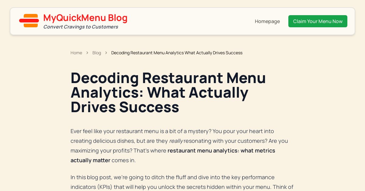 Decoding Restaurant Menu Analytics What Actually Drives Success