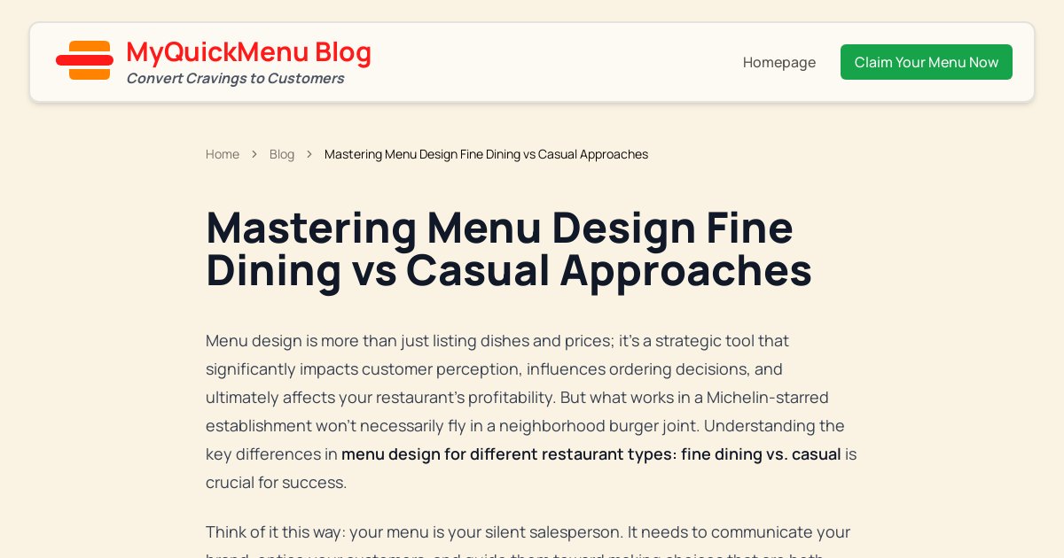 Mastering Menu Design Fine Dining vs Casual Approaches